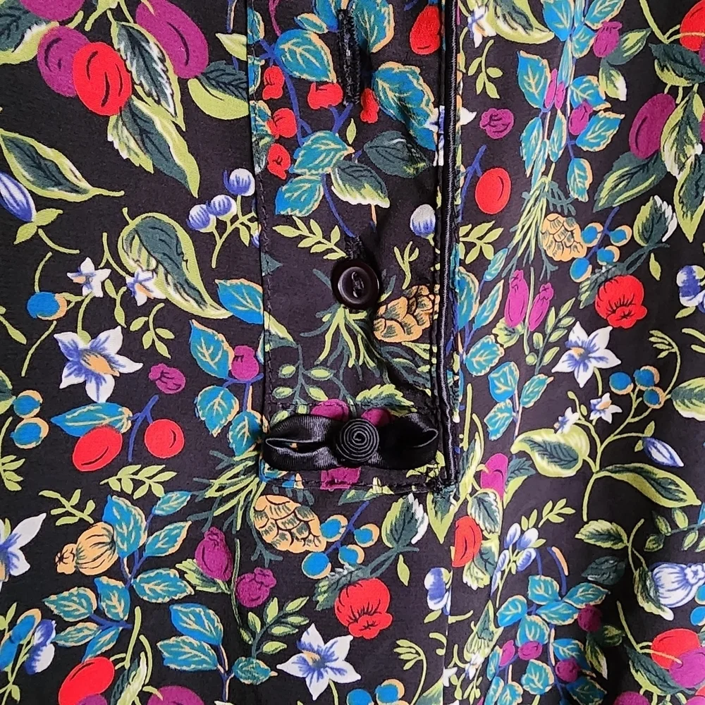 VTG Jennifer Moore Wildflower Silky Pajama Pant Set Black Floral S